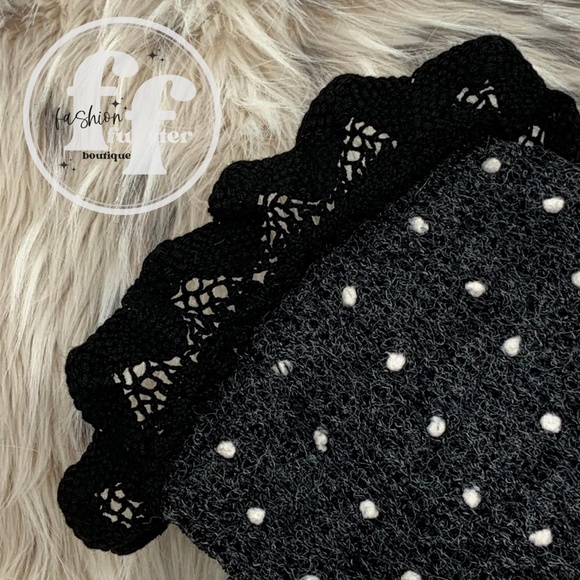 Areve Cozy Black Boho Knit Lace Trim Retro Polka Dot OTK Leg Warmers Boot Cuffs - Picture 2 of 5